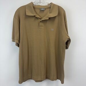 Lacoste Mens Short Sleeve Pique Polo Shirt Tan Khaki Size 5 Large L Logo